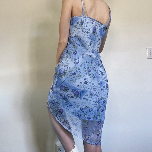 VINTAGE • Y2k Baby Blue My Michelle Strappy Floral Midi Dress - Picture 3 of 5